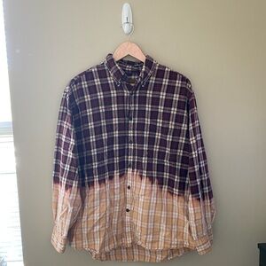 Vintage St. John’s Bay Bleach Ombre Long Sleeve Plaid Button Down Flannel Top